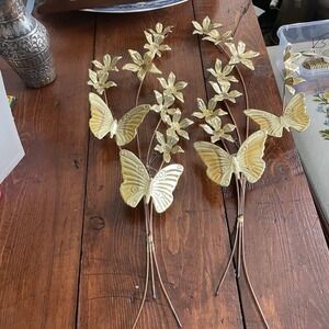 Vintage set of 2 Home Interior Metal Floral Butterfly Home Decor Wall Swags 24"